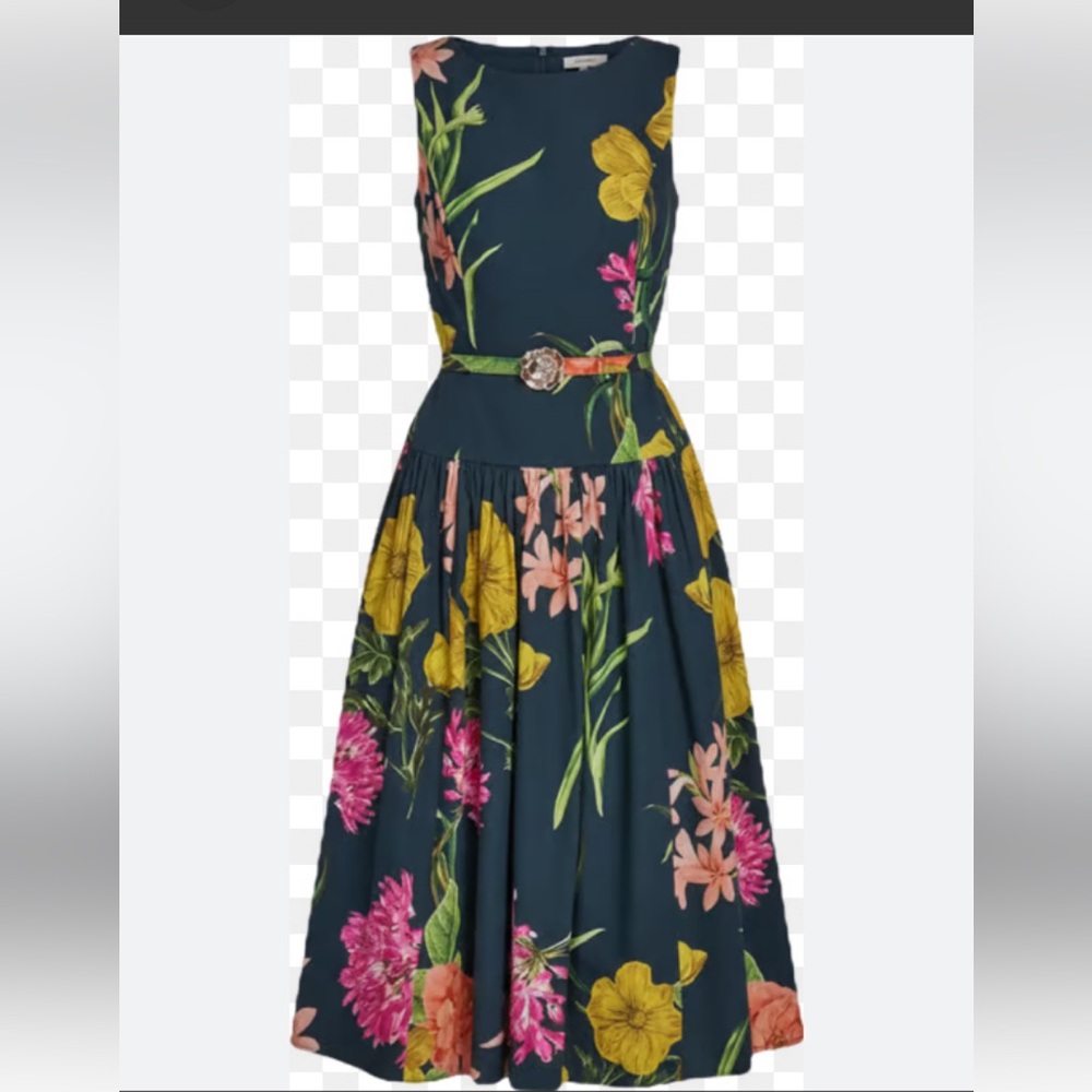 New Karl Lagerfeld Navy Floral Sleeveless Fit-and-Flare Dress size 10 - Picture 7 of 16